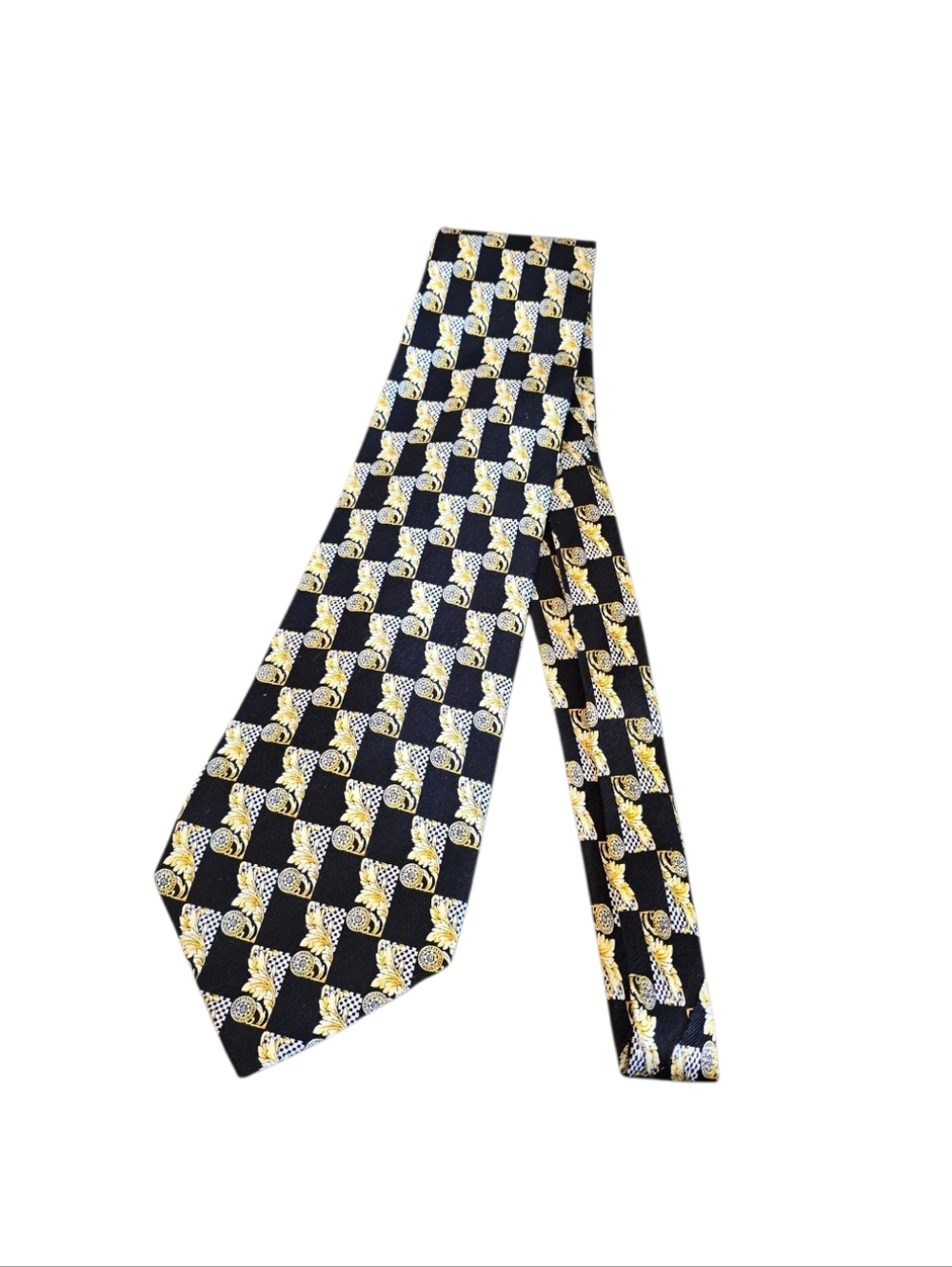 Angelino Italian Black Gold Baroque Pattern Silk Tie